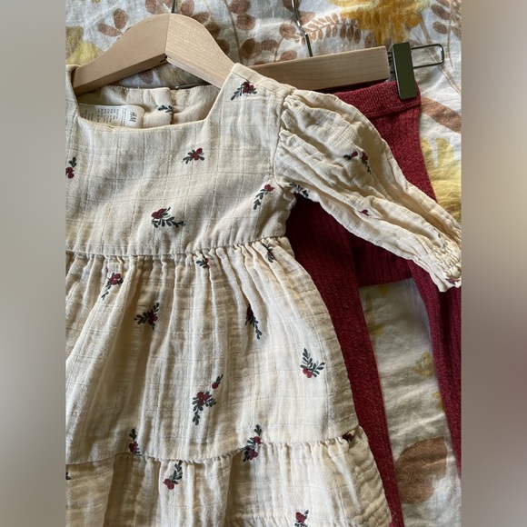 H&M Muslin Floral Dress & Red Leggings - Picture 2 of 8